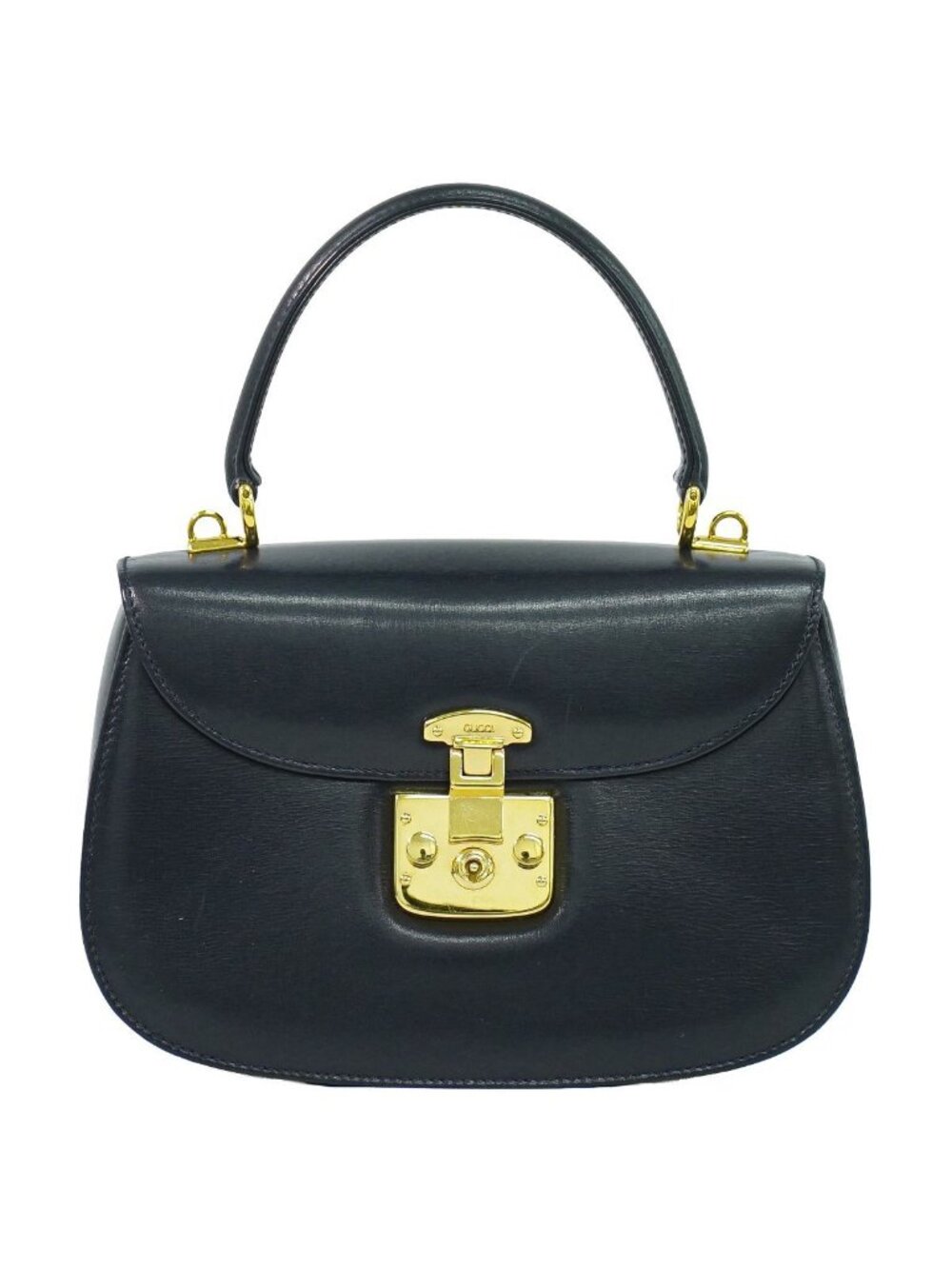 Gucci Lock Handbag Leather Navy Bag